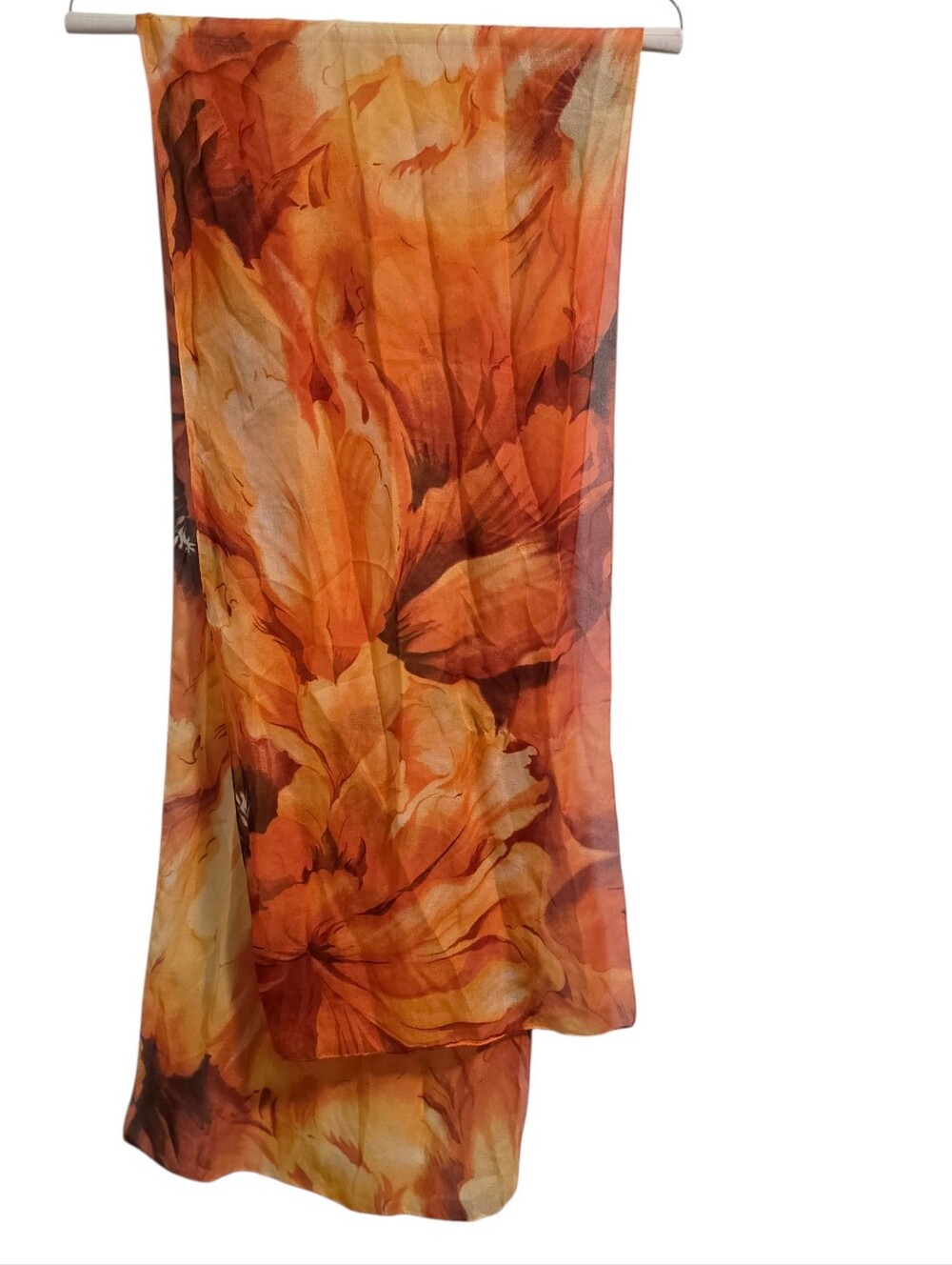 Orange Floral Print Sheer Accent Scarf